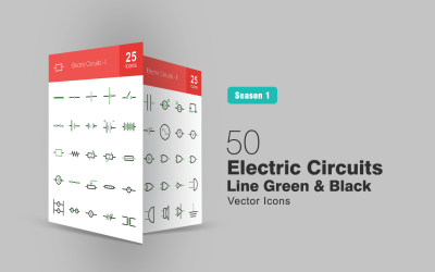 50 Electric Circuits Line Green &amp; Black Icon Set