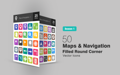 50 kaarten en navigatie gevuld ronde hoek icon set