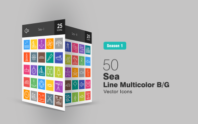 Набор иконок 50 Sea Line Multicolor B / G