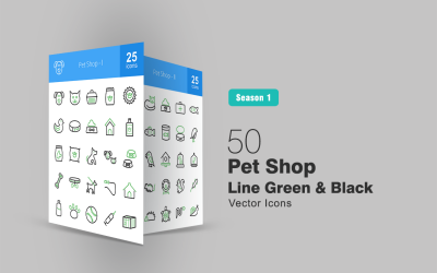 50 Pet Shop Line Grün &amp;amp; Schwarz Icon Set