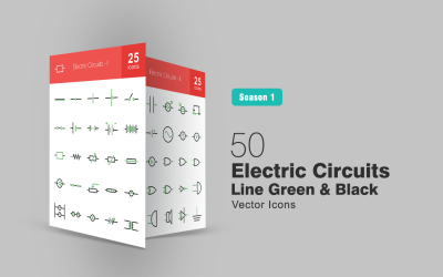 Set di 50 icone di circuiti elettrici linea verde e nera