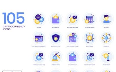 105 Cryptocurrency-ikoner - Lavender Series Set
