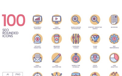 100 icone SEO - Set di serie Butterscotch