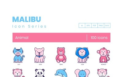 100 icônes d&amp;#39;animaux - ensemble de la série Malibu
