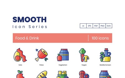 100 icônes de nourriture _ boissons - ensemble de série lisse