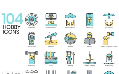 104 icônes de passe-temps - ensemble de la série Aqua