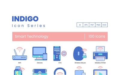 100 intelligente Technologie-Icons - Set der Indigo-Serie