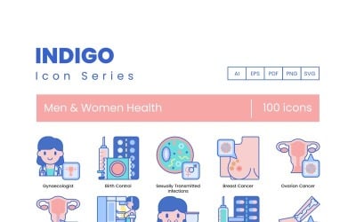 100 Men _ Women Health Icons - набор серии Indigo