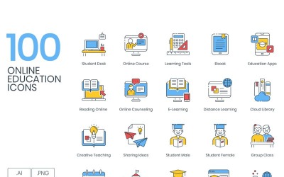 100 Online Education Icons - ColorPop Series Set