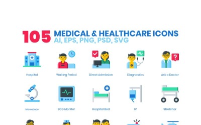 105 Tıp _ Sağlık Simgeleri - 3D Serisi Set