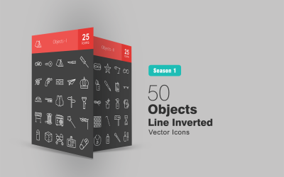 Set di icone invertite di 50 oggetti linea