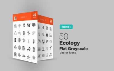 50 set di icone piatte in scala di grigi di ecologia