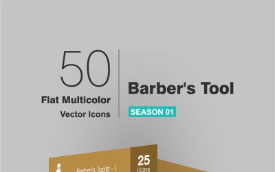 50 Barber&amp;#39;s Tools platte veelkleurige pictogramserie