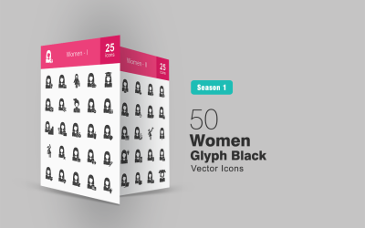 Conjunto de ícones de glifos de 50 mulheres