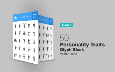 Conjunto de iconos de glifos de 50 rasgos de personalidad