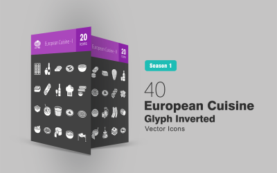 40 Glyph Inverted Icon Set für europäische Küche