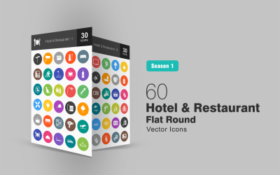 60 Hotel &amp;amp; Restauracja płaski okrągły zestaw ikon