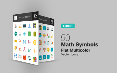 50 matematiska symboler platt flerfärgad ikonuppsättning