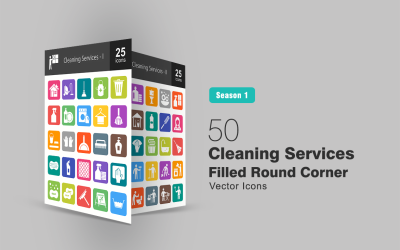 50 schoonmaakdiensten gevuld ronde hoek Icon Set