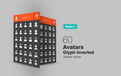 60 Avatars Glyph Inverterad Ikonuppsättning