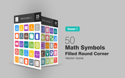 Conjunto de ícones de 50 símbolos matemáticos preenchidos com cantos redondos