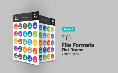 Conjunto de ícones redondos e planos com 50 formatos de arquivo