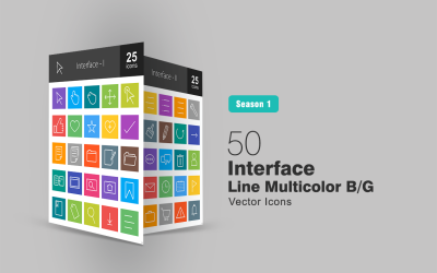 Ensemble d&amp;#39;icônes multicolores B / G de 50 lignes d&amp;#39;interface