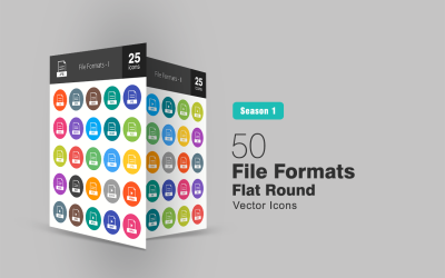 50 formatos de archivo plano redondo conjunto de iconos