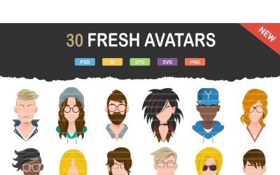 30 friss lapos avatar ikon készlet