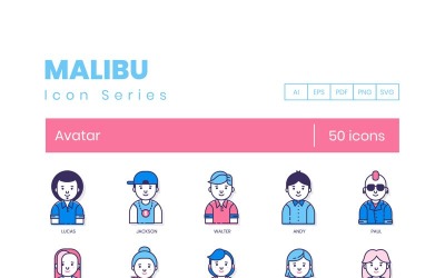 50 ikon avatarů - sada série Malibu