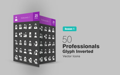 50 Professionals Glyph Omgekeerde Icon Set