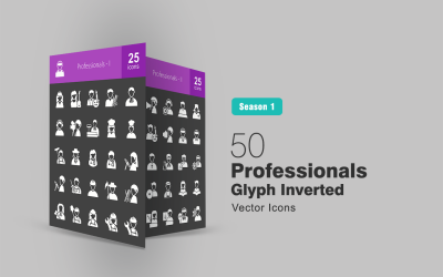 50 Professionella Glyph Inverterad Ikonuppsättning