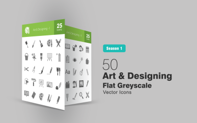 50 Sanat ve Tasarım Düz Gri Tonlu Simge Seti