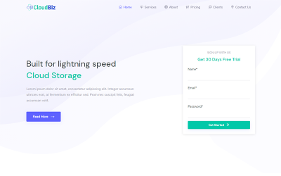 Cloudbiz - Шаблон целевой страницы для продвижения хостинга