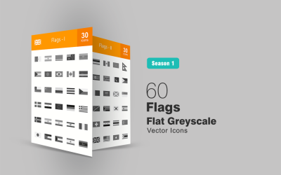 60 Flags Flat Greyscale Icon Set