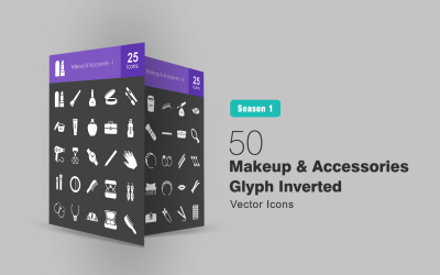 50 Makyaj ve Aksesuar Ters Glyph Icon Set