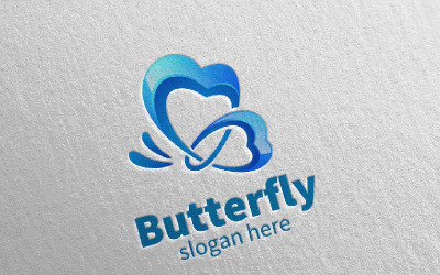 Motýl s 3D konceptem Logo šablonu