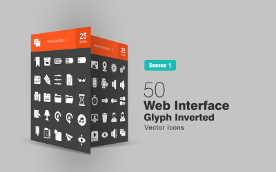 50 set di icone invertito glifo dell&amp;#39;interfaccia Web