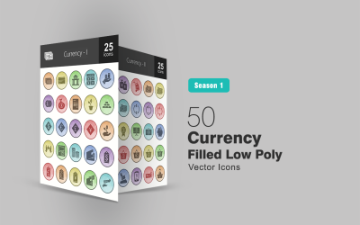 50 monedas llenas de Low Poly Icon Set