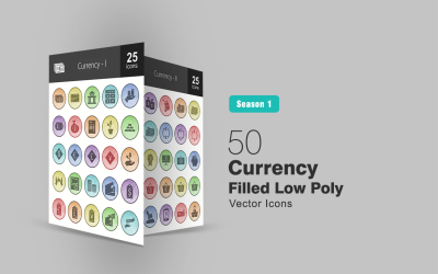 Набор иконок 50 заполненных низкополигональных валют