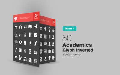 50 Academics Glyph Inverted Icon Set
