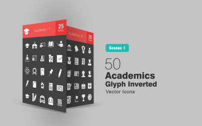 50 Academics Glyph Inverterad Ikonuppsättning