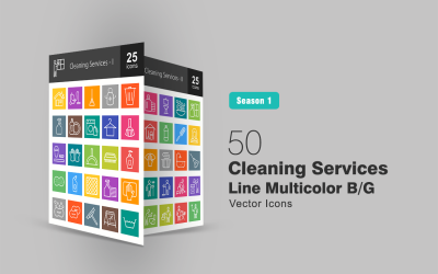50 Cleaning Services Line Mehrfarbiges B / G-Symbolset