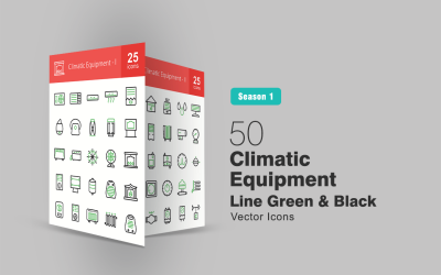 50 Conjunto de ícones verdes e pretos da linha de equipamentos climáticos