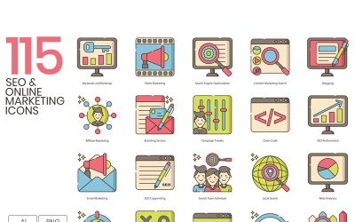 115 icônes de marketing en ligne - ensemble de série Hazel