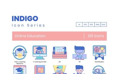 125 Ikoner för utbildning online - Indigo Series Set