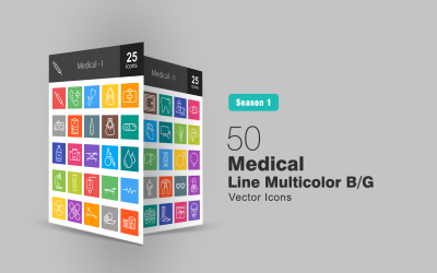 50 Medical Line Çok Renkli B / G Simge Seti