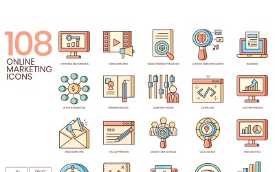 108 online marketing pictogrammen - honing serie set