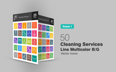 50 servizi di pulizia linea multicolore B / G Icon Set