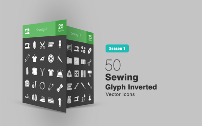 50 Sewing Glyph Inverted Icon Set